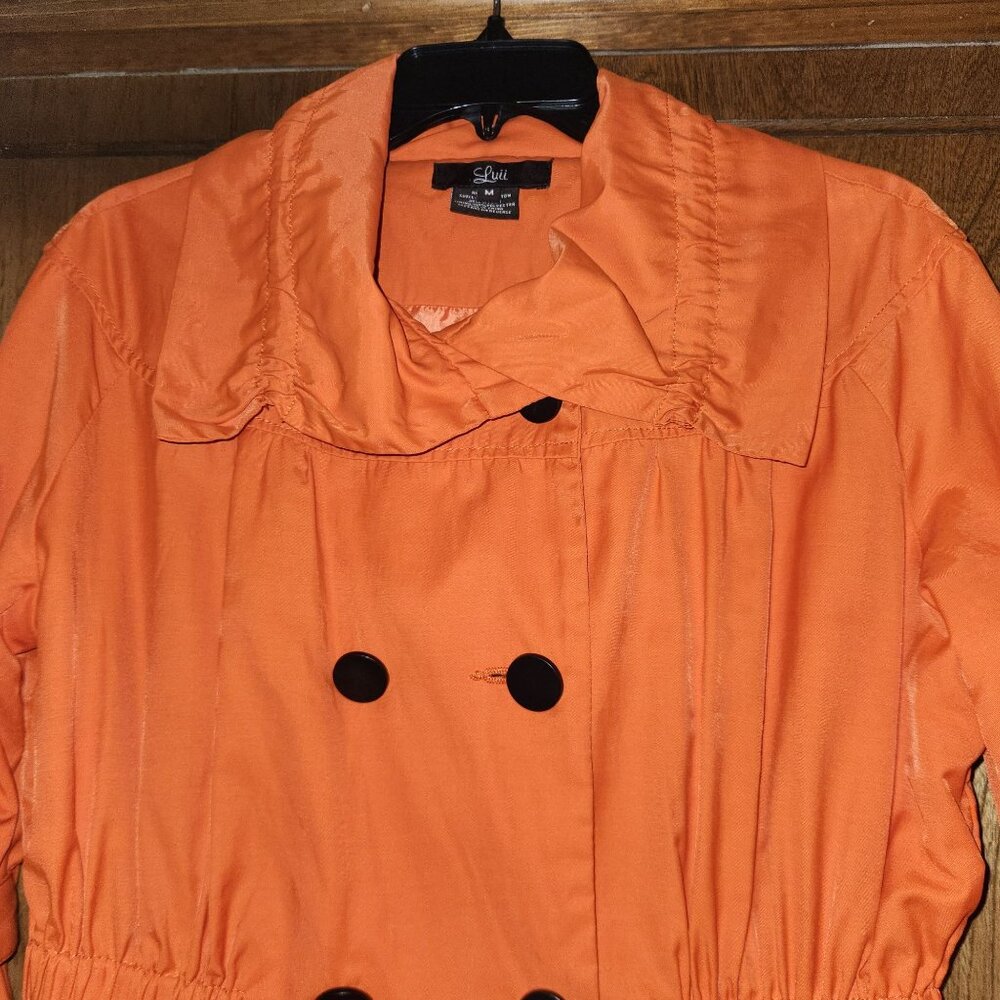 Women's Orange Double-Breasted Lightweight Jacket with Black Buttons - Picture 5 of 9